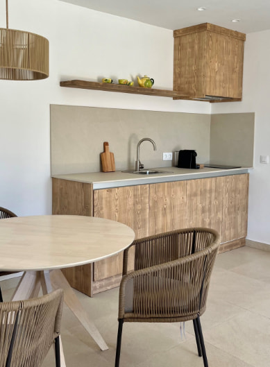 Kitchen and dining room of the Serena Sol apartments