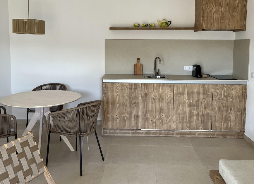 Cocina y salón comedor del apartamento totalmente equipados